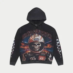 Godspeed Hoodie Skull Racer Graphic Pullover Washed Black
