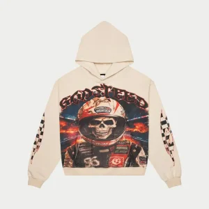 Godspeed Hoodie Skull Racer Graphic Pullover Cream Beige