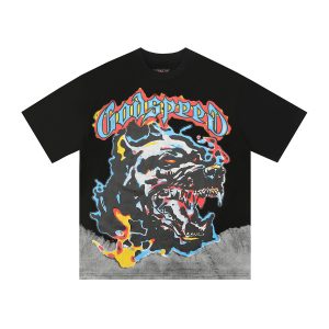 Buy Godspeed Off The Leash Tee Black Wash Dog Graphic Streetwear Vintage Oversized T-Shirt