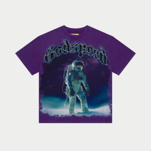 Godspeed T Shirt Astronaut Space Graphic Purple