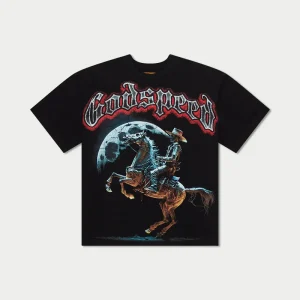 Godspeed T Shirt Skeleton Cowboy Horse Graphic Black