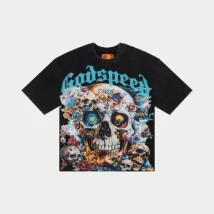 Godspeed T Shirt Floral Skull Graphic Black