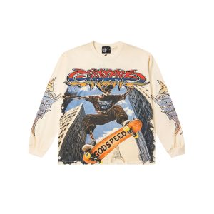 Godspeed Ollie Long Sleeve T-Shirt Bone Skateboard Graphic Vintage Streetwear Oversized Tee