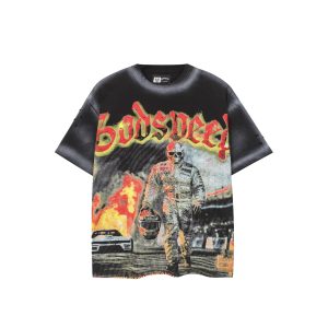 Godspeed Racing Skull Graphic T-Shirt Washed Black | Distressed Beaded Streetwear Tee