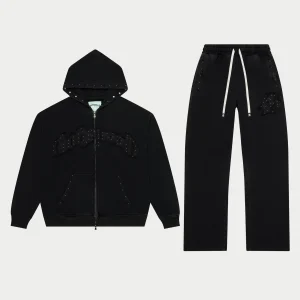Godspeed Sweatsuit Studded Gothic Logo Zip Up Set Black
