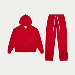 Godspeed Sweatsuit Tonal Logo Zip Up Set Red