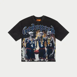 Godspeed T Shirt Skeleton Basketball Graphic Washed Black
