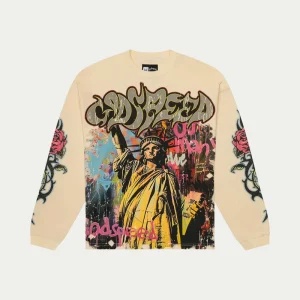 Godspeed Sweatshirt Graffiti Statue of Liberty Graphic Cream