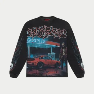 Godspeed Sweatshirt Skeleton Gas Station Car Graphic Black