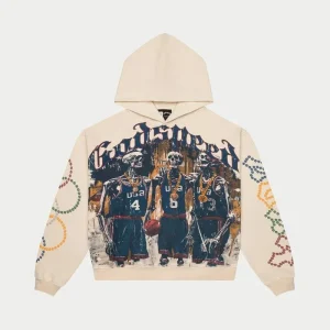 Godspeed Hoodie Skeleton Basketball Graphic Pullover Cream