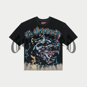 Godspeed T Shirt Flame Wolf Graphic Washed Black