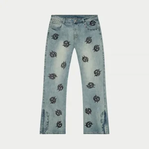 Godspeed Jeans Light Wash Repeating Logo Graphic