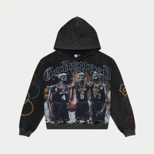 Godspeed Hoodie Skeleton Basketball Graphic Pullover Washed Black