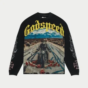 Godspeed Sweatshirt Skull Cowboy Motorcycle Graphic Black