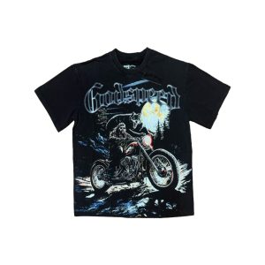 Godspeed Biker Wolf Graphic T-Shirt Washed Black