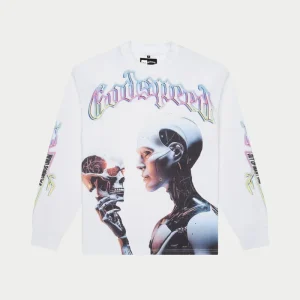 Godspeed Sweatshirt Cyber Skull Graphic White