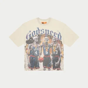 Godspeed T Shirt Skeleton Basketball Graphic Cream