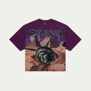 Godspeed T Shirt Desert Statue Graphic Purple
