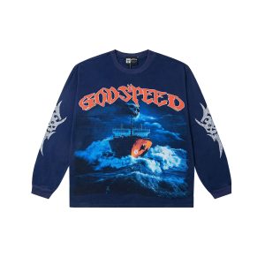 Godspeed Sea Sick Long Sleeve T-Shirt Navy Ocean Graphic Vintage Streetwear Oversized Tee
