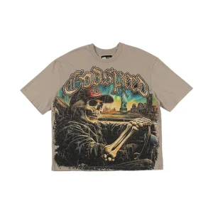 Godspeed T Shirt Skull Driver Statue Graphic Taupe