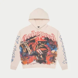 Godspeed Hoodie Skeleton Baseball Graphic Pullover Cream