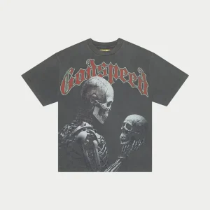 Godspeed T Shirt Cyber Skull Graphic Washed Grey