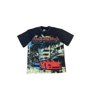 Godspeed Racing Vintage Cropped T-Shirt Washed Black Rhinestone & Beaded Edition