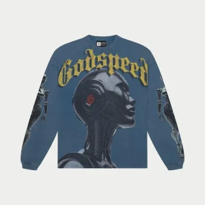 Godspeed Sweatshirt Cyber Robot Graphic Washed Blue
