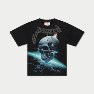 Godspeed T Shirt Cosmic Skull Graphic Black