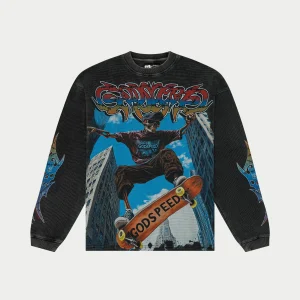 Godspeed Sweatshirt Skull Skateboard Graphic Washed Black