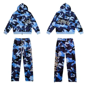 Godspeed Sweatsuit Blue Camo Zip Up Hoodie and Sweatpants Set