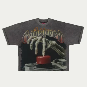 Godspeed T Shirt Skeleton Red Button Graphic Washed Grey