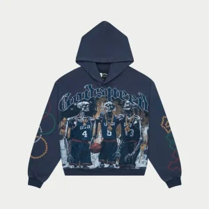 Godspeed Hoodie Skeleton Basketball Graphic Pullover Navy