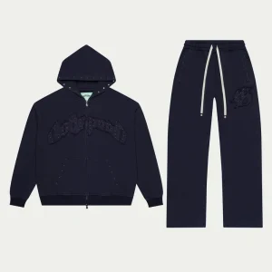 Godspeed Sweatsuit Studded Gothic Logo Zip Up Set Navy
