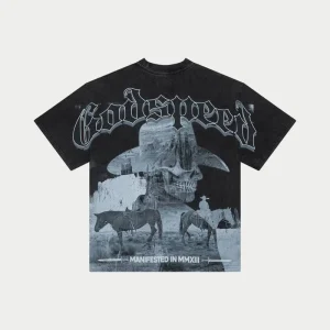Godspeed T Shirt Skull Cowboy Western Graphic Washed Black